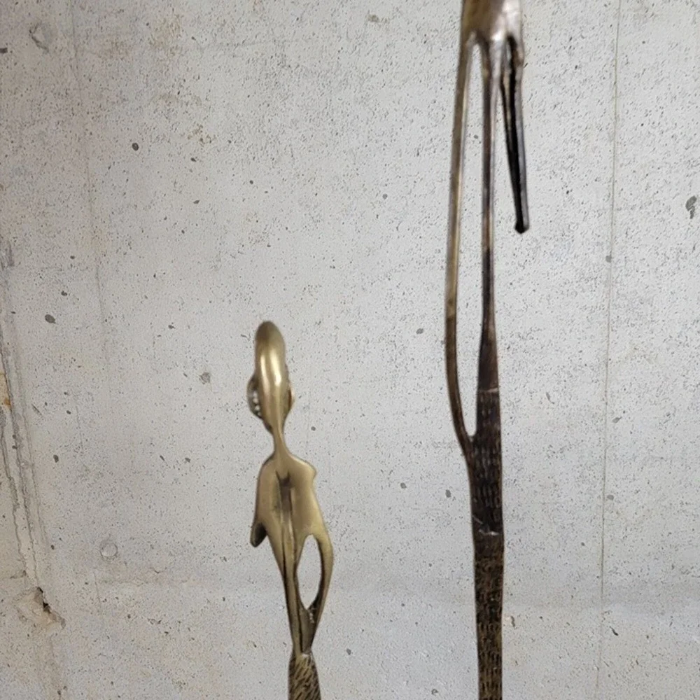 Set MID CENTURY AFRICAN BRONZE ELONGATED‎ MAN SCULPTURE STATUE GIACOMETTI STYLE